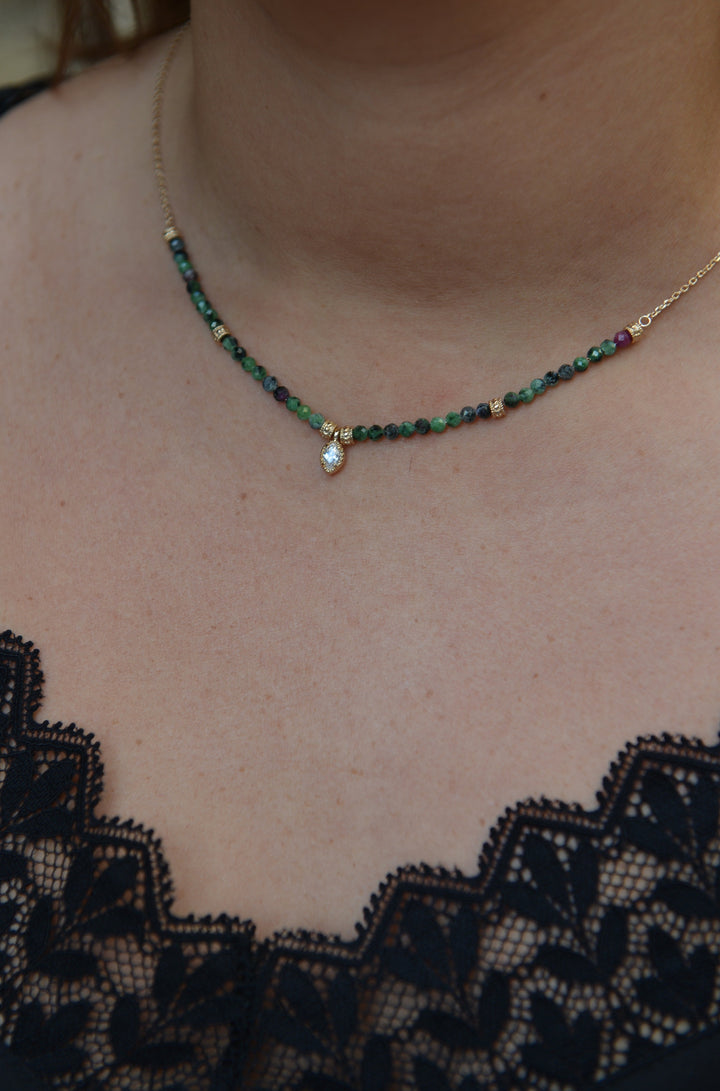 Collier Plaqué Or & Rubis zoisite & Oz Florette