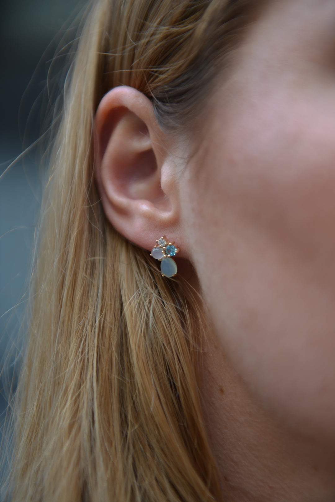 Boucles d'oreilles Plaqué or OZ & Agate bleue Gaïa