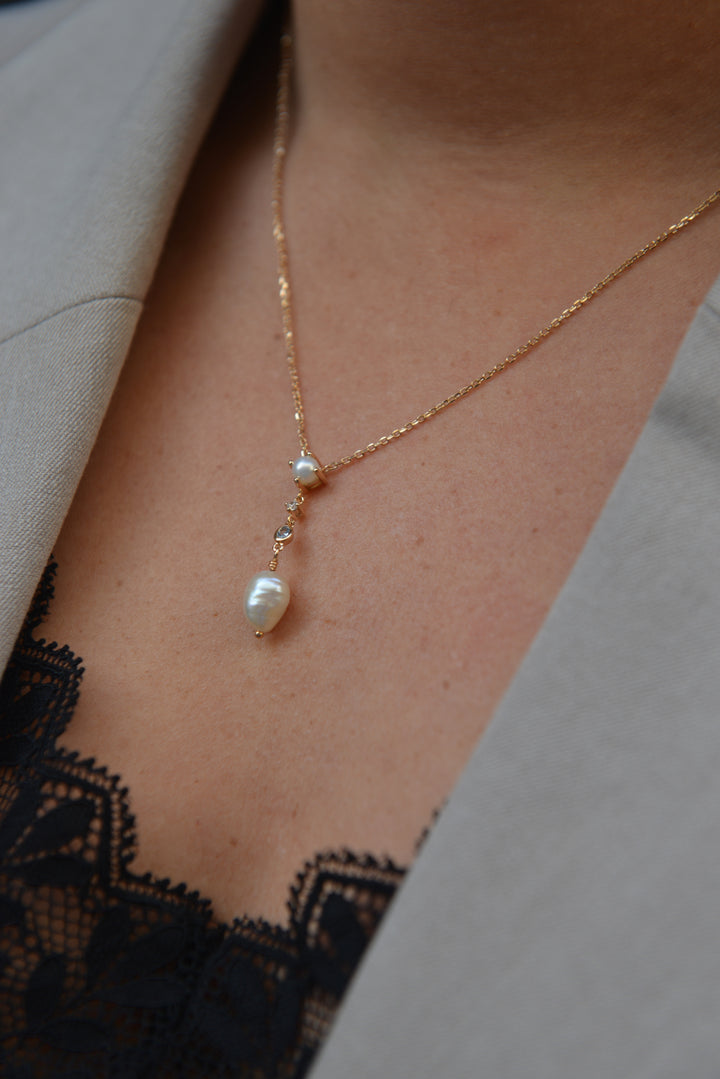 Collier Plaqué Or, Oz & perle Mistica