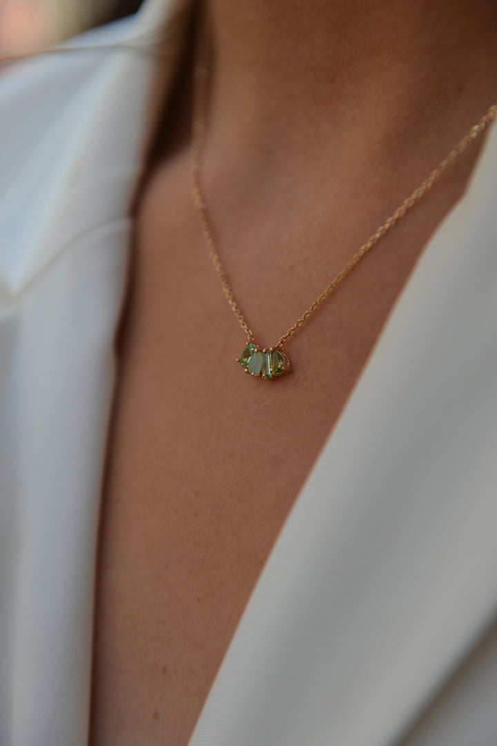 Collier Plaqué Or & Oz vert Olivia