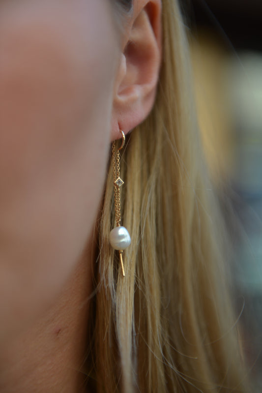 Boucles d'oreilles Plaqué or pendantes avec son oz & perle d'eau douce Anitea