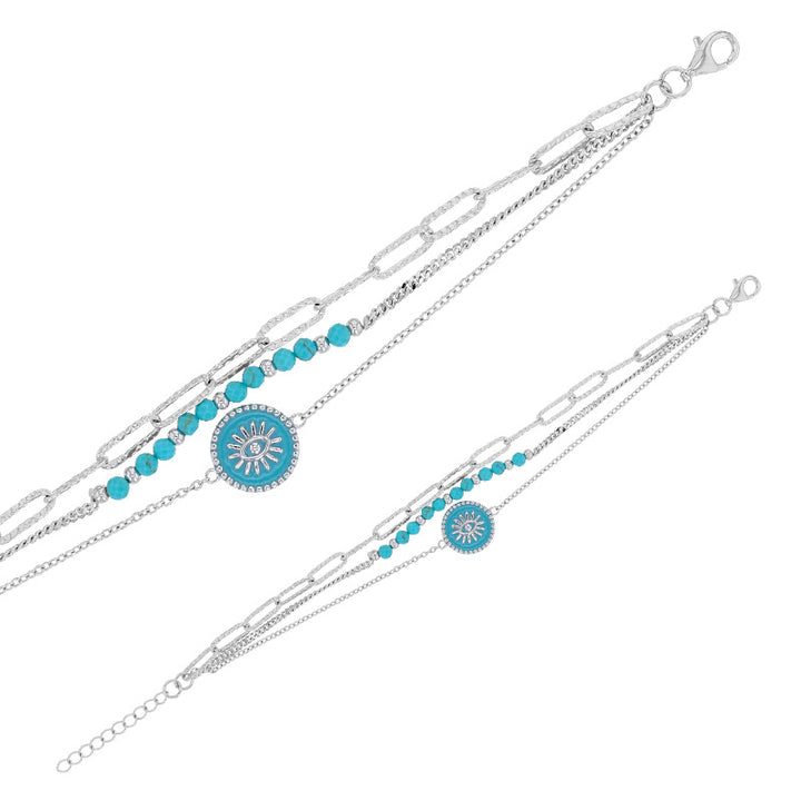 Bracelet Argent 925 & Perles turquoise triple Coralia