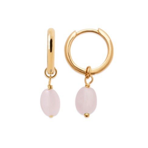 Boucles d’oreilles Plaqué Or & Quartz rose créoles pampilles Pila