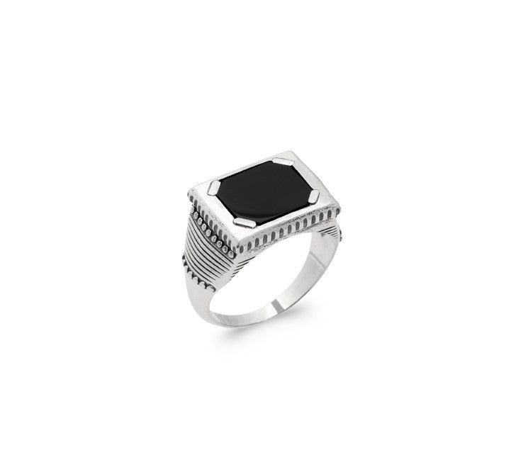 Bague homme Argent 925 & Agate noir Christophe