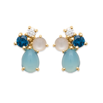Boucles d'oreilles Plaqué Or, Oz & Agate bleue Gaïa