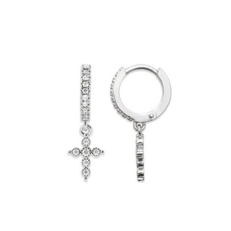 Boucles d'oreilles en Argent 925 créole pampille motif Croix