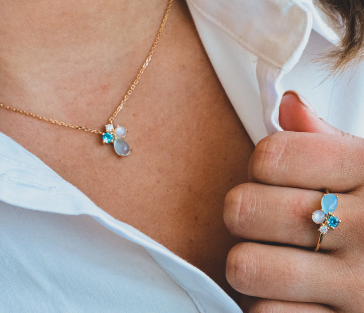 Collier Plaqué Or, OZ & Agate bleue Gaïa