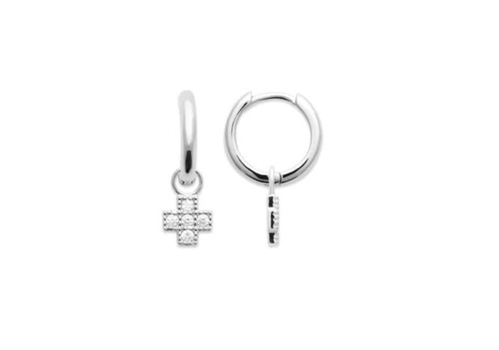 Boucles d'oreilles Argent 925 créole pampille motif croix Emi