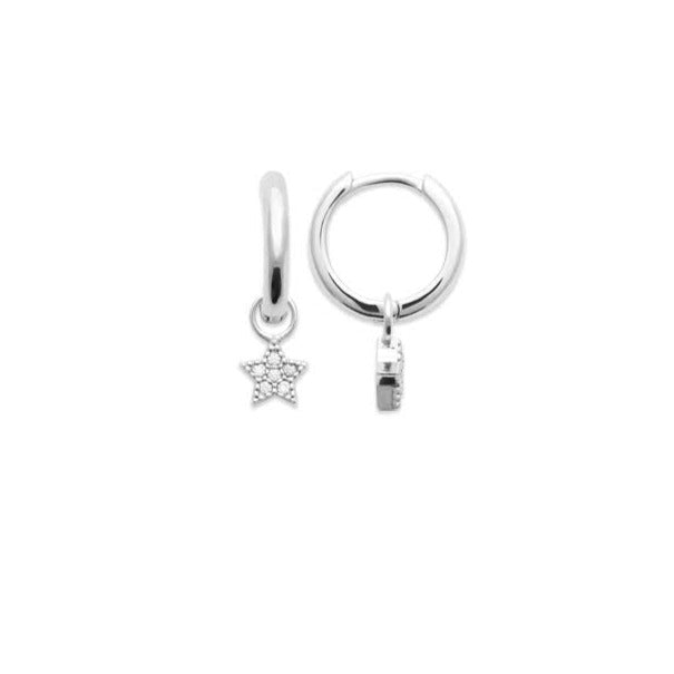 Boucles d'oreilles Argent 925 créole pampille motif petite étoile Hiro